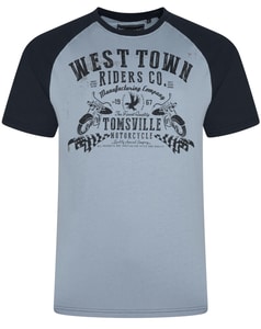 KAM Raglan West Town Print T-Shirt Dusty Blue